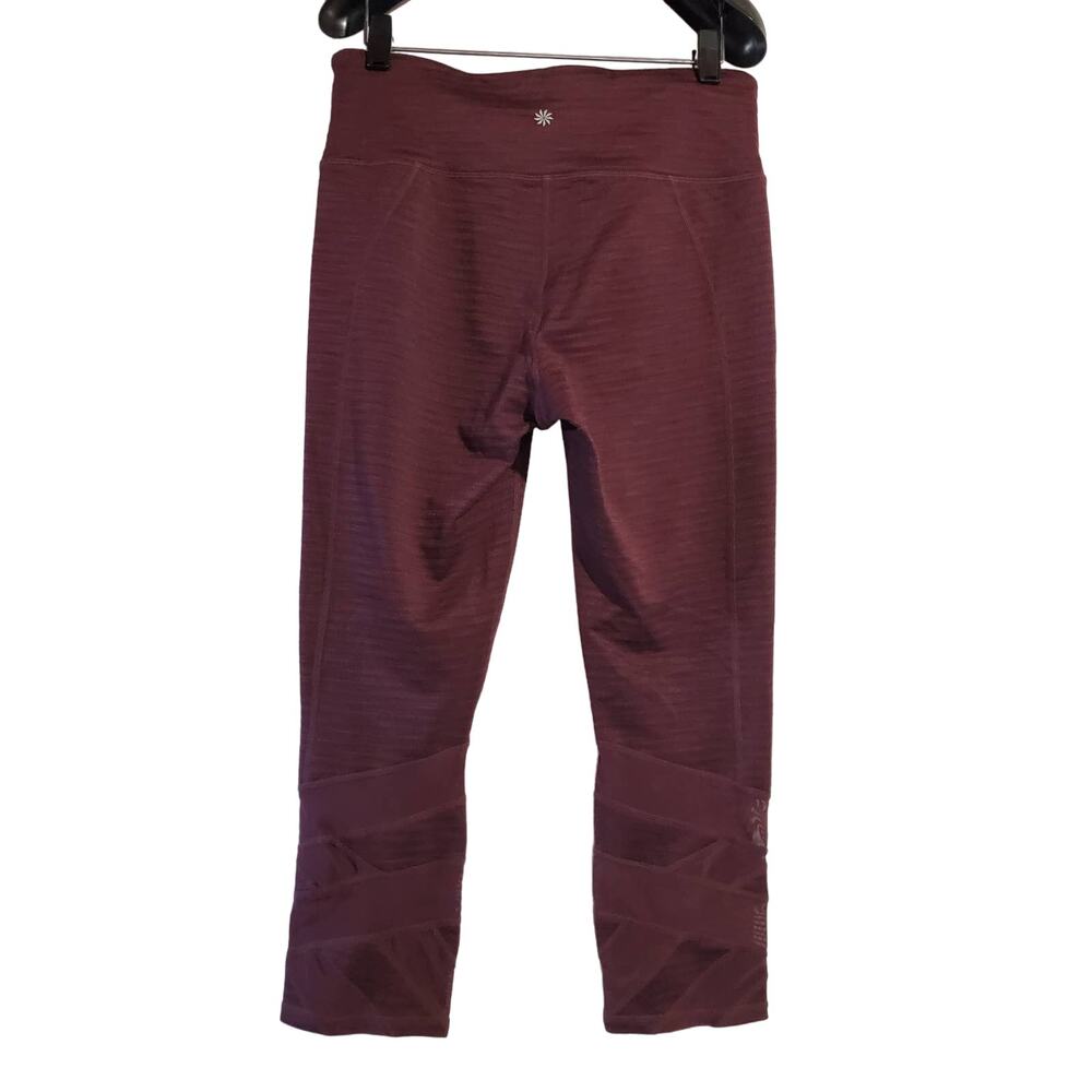 Athleta Mantra Jaquard Mesh Cassis Maroon Purple Cropped Leggings Womens Size M - Picture 3 of 12